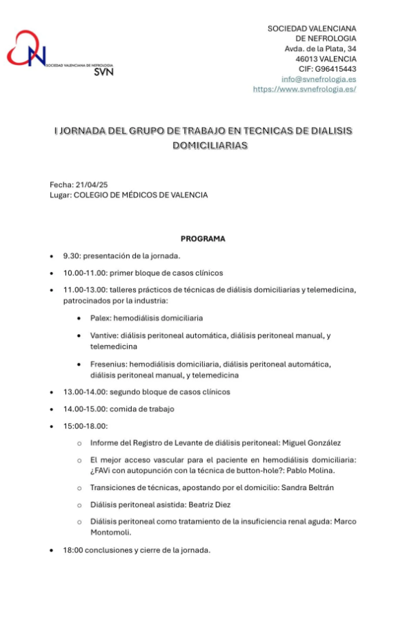 I JORNADA DEL GRUPO DE TRABAJO EN TÉCNICAS DE DIÁLISIS DOMICILIARIAS (Concurso de casos clínicos)