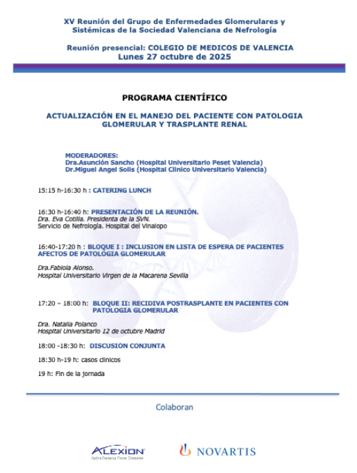 ACTUALIZACIÓN EN EL MANEJO DEL PACIENTE CON PATOLOGÍA GLOMERULAR Y TRASPLANTE RENAL